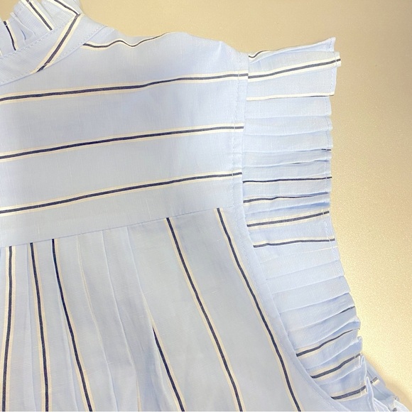 NWT FRAME Striped Mock Neck Sleeveless Ruffle Top In Ciel Multi - Size XL - Picture 4 of 8